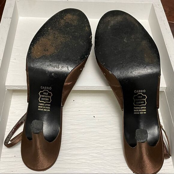 Metaphor Brown Peep Toe 3.5” Heel With Rhinestones and Buckle Ankle Strap Size 9 - Picture 13 of 15